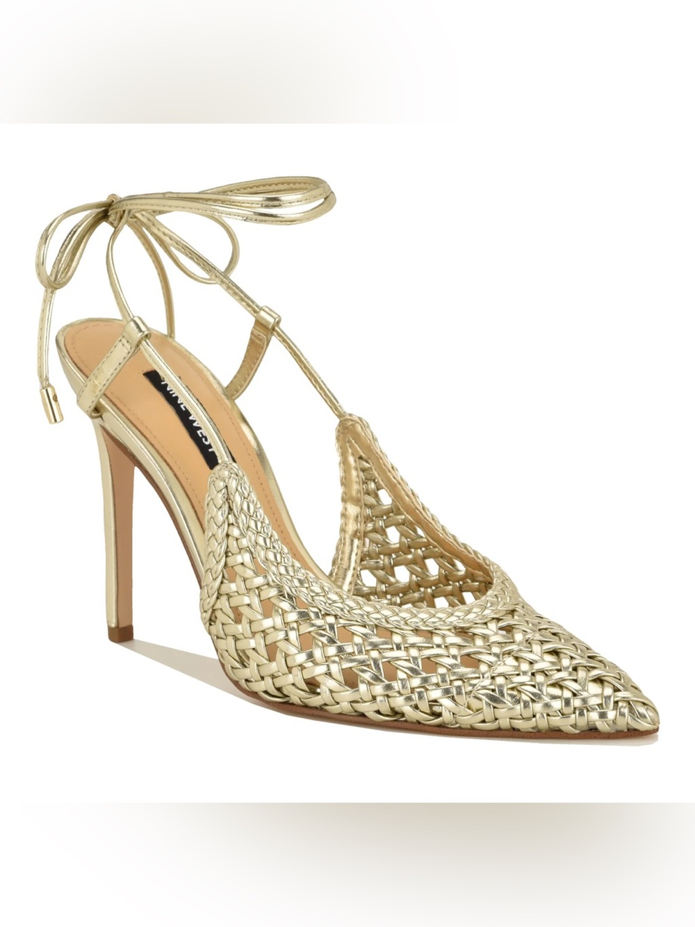 Nine West women’s woven ankle wrap pumps